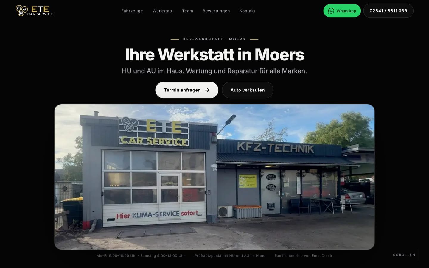 Startseite von ETE Car Service, Autowerkstatt in Moers, gebaut von Morank